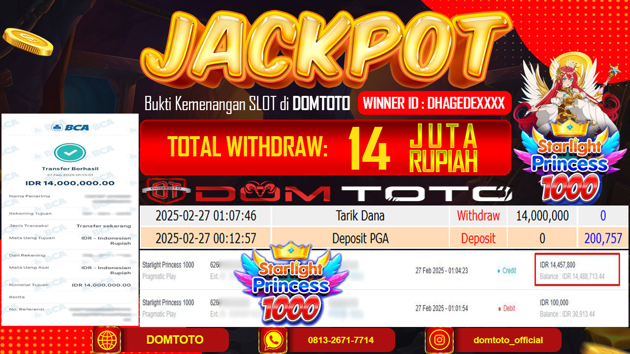 JACKPOT SLOT STARLIGHT PRINCESS 1000 27 FEBRUARI 2025